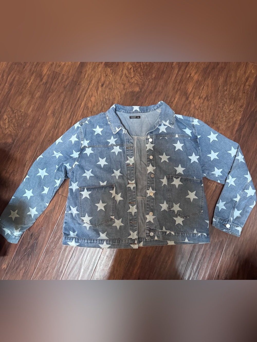 WOMENS AWESOME NWT Star Print Denim Jacket - Blue & White